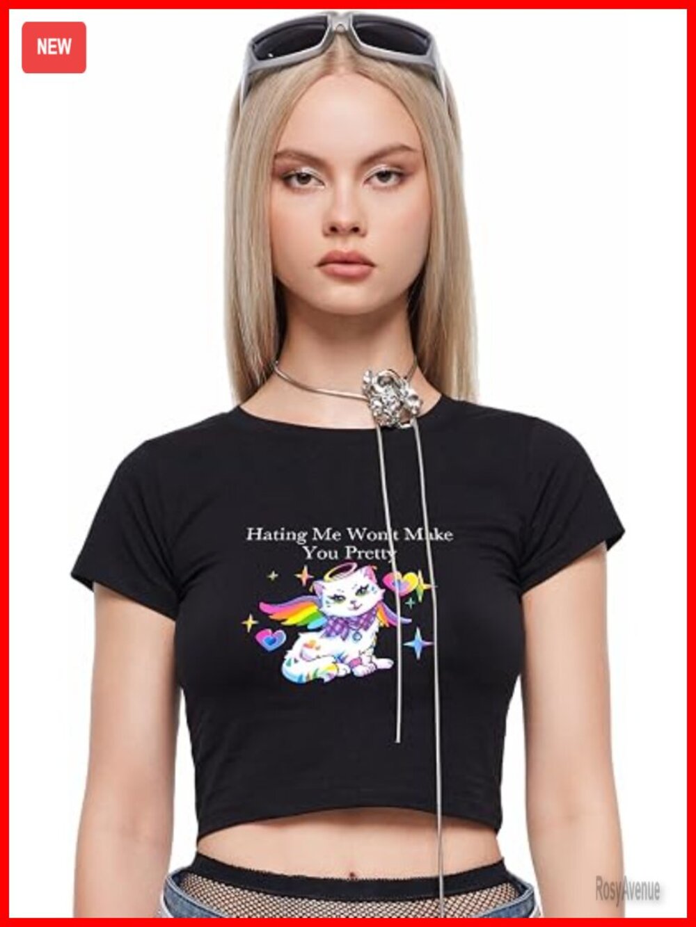 Y2K Crop Top Short Sleeve Crew Neck Fitted Baby Tee
